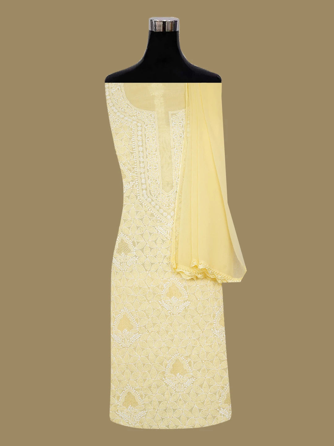 Ada Hand Embroidered Yellow Cotton Lucknowi Chikankari Unstitched Suit Piece 01A677926