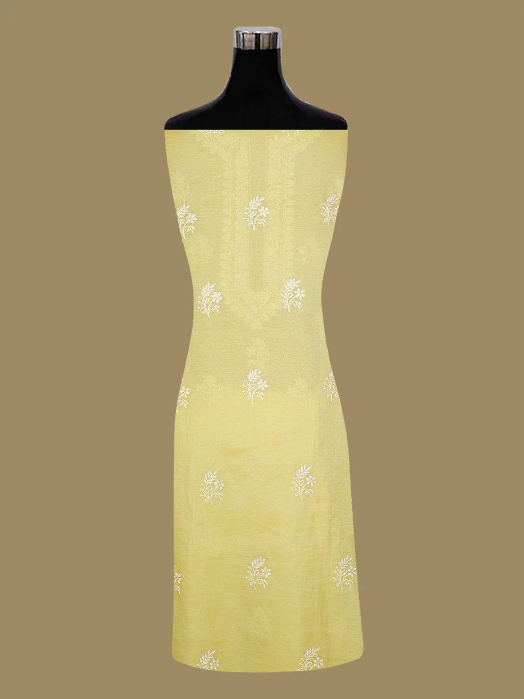 Ada Hand Embroidered Light Lime Green Tissue Lucknowi Chikankari Unstitched Kurta Dupatta Set with Cutdana Work 01A614846