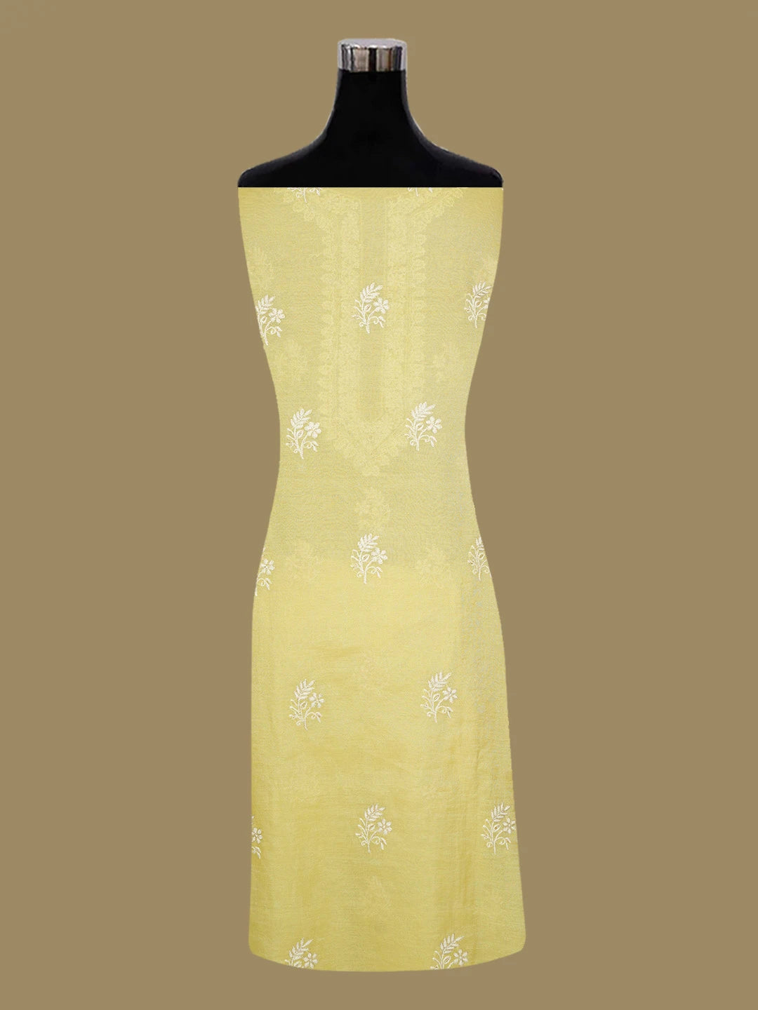 Ada Hand Embroidered Light Lime Green Tissue Lucknowi Chikankari Unstitched Kurta Dupatta Set with Cutdana Work 01A614846
