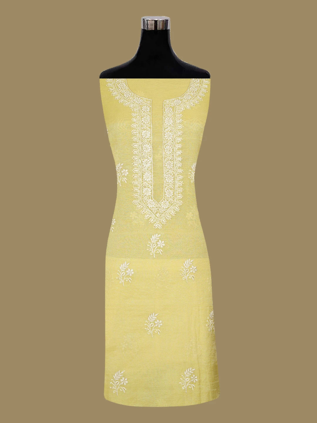 Ada Hand Embroidered Light Lime Green Tissue Lucknowi Chikankari Unstitched Kurta Dupatta Set with Cutdana Work 01A614846