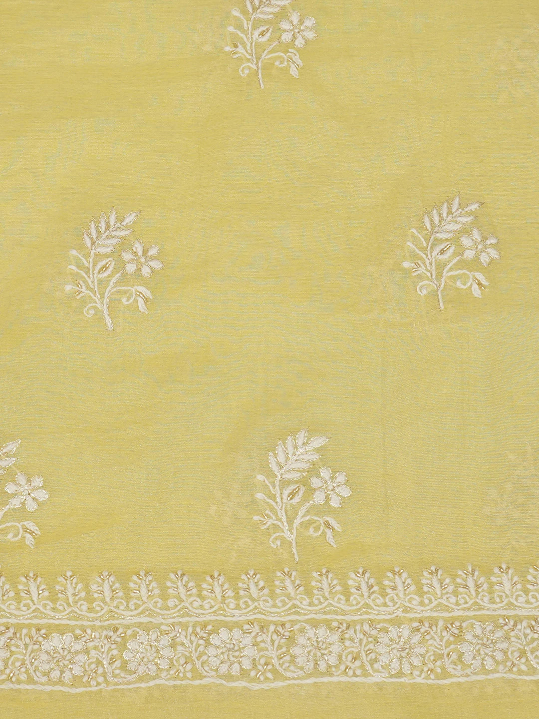 Ada Hand Embroidered Light Lime Green Tissue Lucknowi Chikankari Unstitched Kurta Dupatta Set with Cutdana Work 01A614846