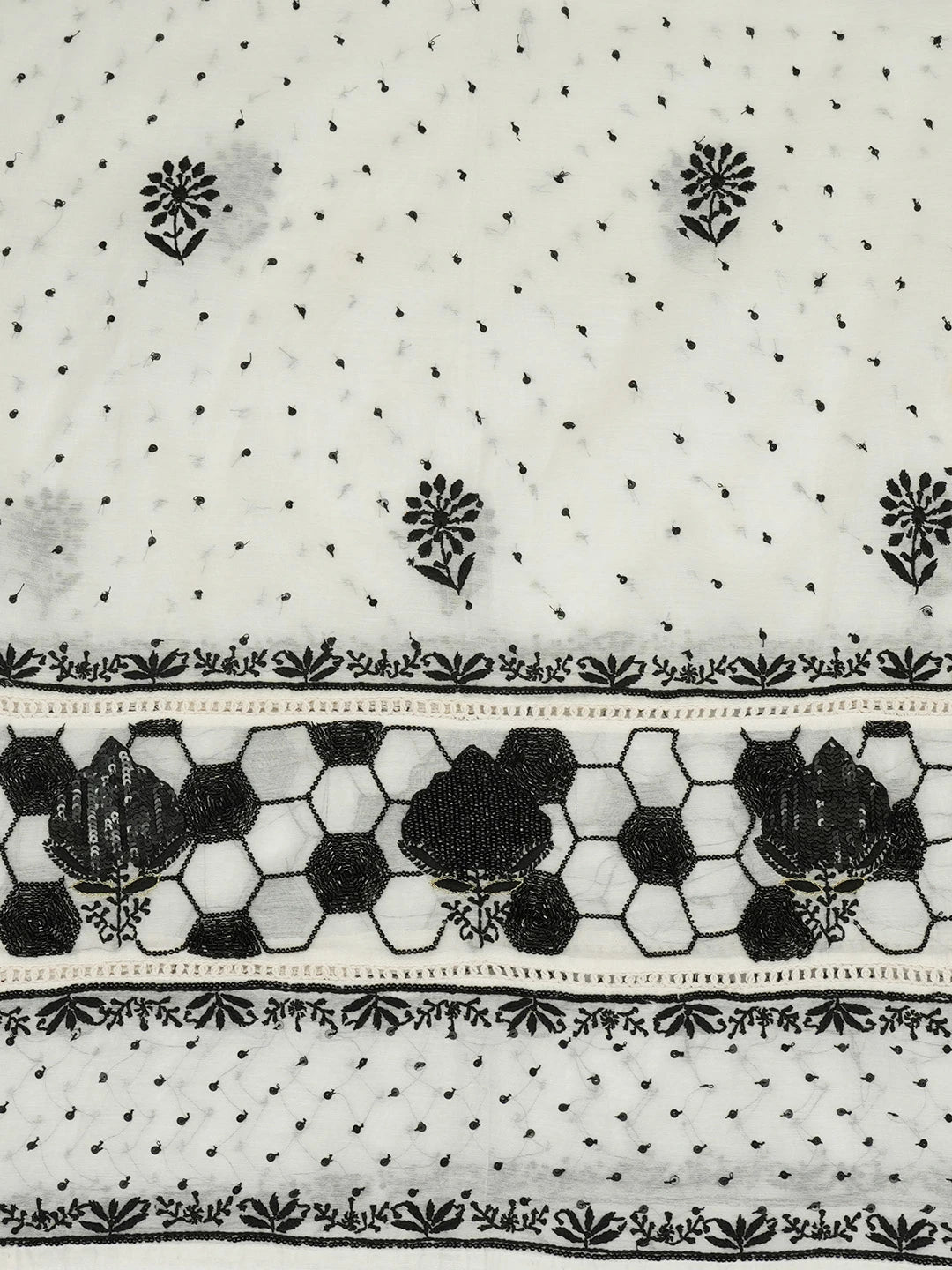 Ada Hand Embroidered White Chanderi Lucknowi Chikankari Semi-Stitched Kurta Dupatta Set with Cutdana Work 01A669638