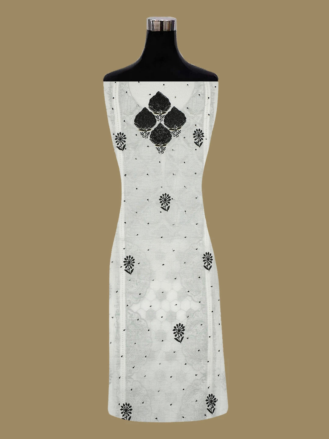 Ada Hand Embroidered White Chanderi Lucknowi Chikankari Semi-Stitched Kurta Dupatta Set with Cutdana Work 01A669638