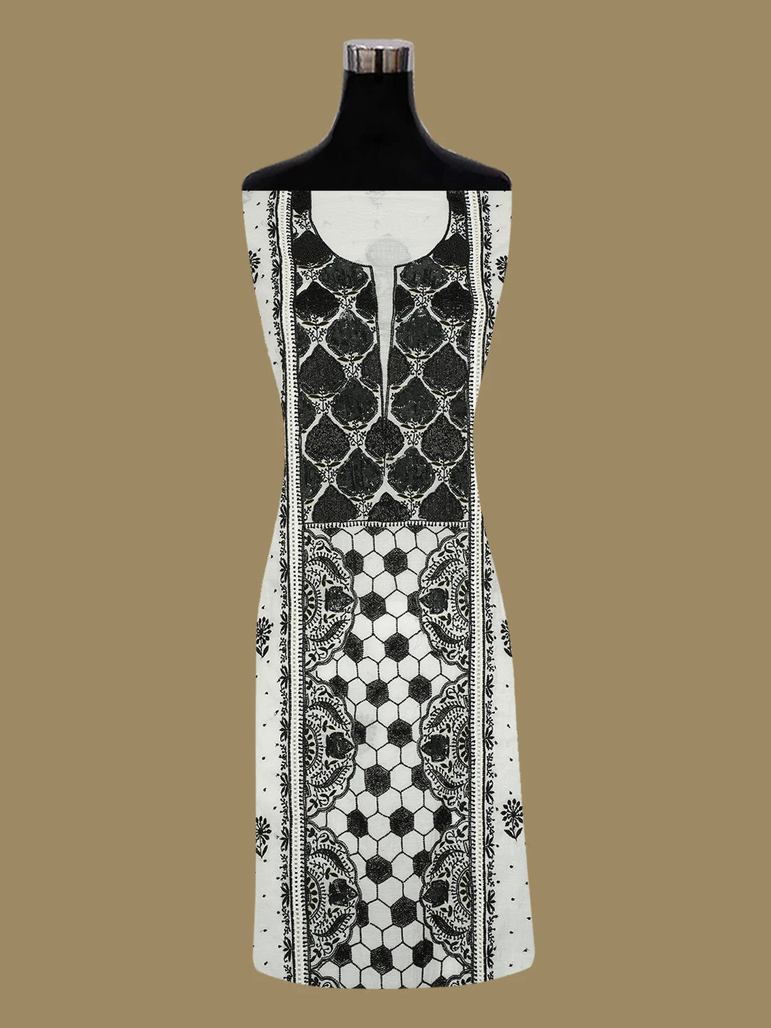 Ada Hand Embroidered White Chanderi Lucknowi Chikankari Semi-Stitched Kurta Dupatta Set with Cutdana Work 01A669638