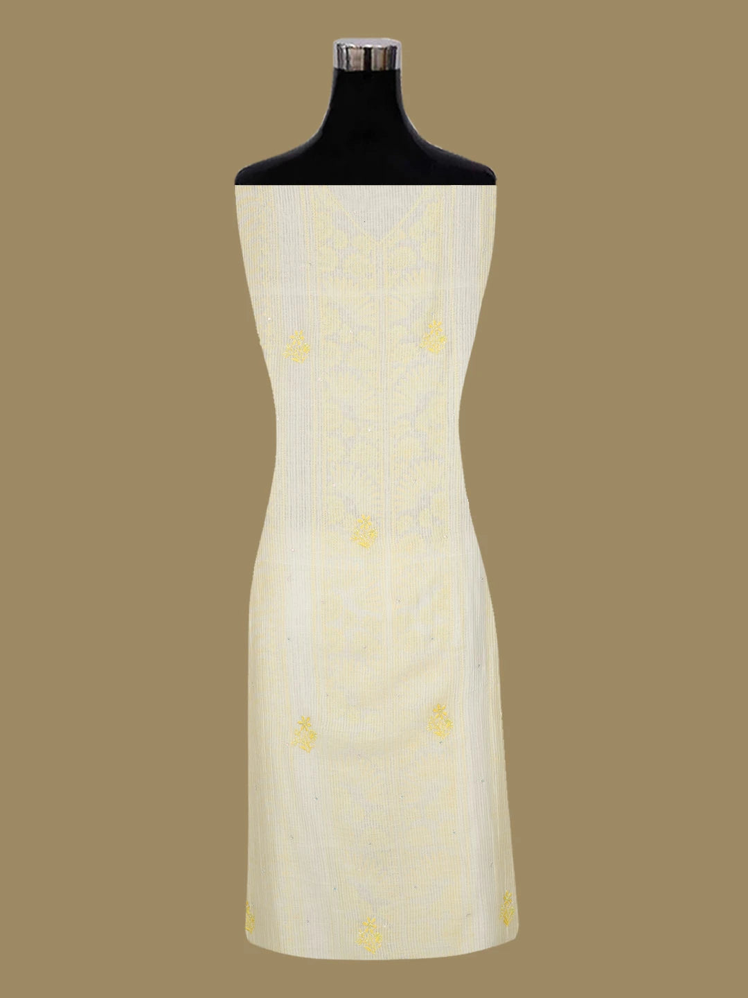 Ada Hand Embroidered White Chanderi Lucknowi Chikankari Unstitched Kurta Dupatta Set With Cutdana Work 01A557027
