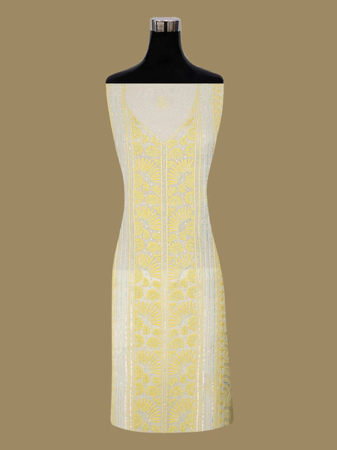 Ada Hand Embroidered White Chanderi Lucknowi Chikankari Unstitched Kurta Dupatta Set With Cutdana Work 01A557027