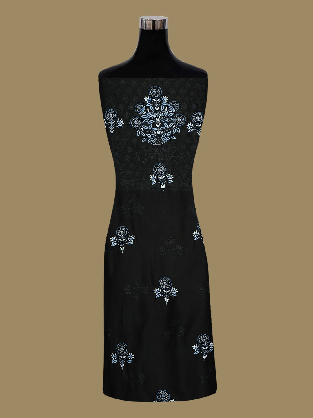 Ada Hand Embroidered Black Chanderi Lucknowi Chikankari Untitched Kurta Dupatta Set 01A285205