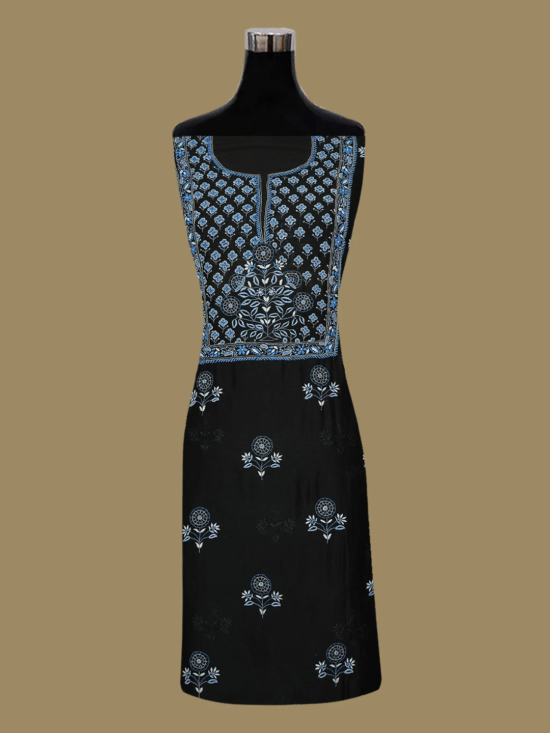 Ada Hand Embroidered Black Chanderi Lucknowi Chikankari Untitched Kurta Dupatta Set 01A285205