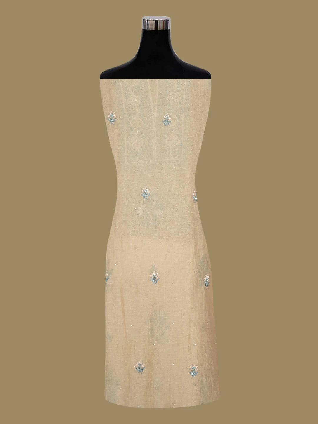 Ada Hand Embroidered Fawn Chanderi Lucknowi Chikankari Unstitched Kurta Dupatta Set With Pearl Work 01A639195