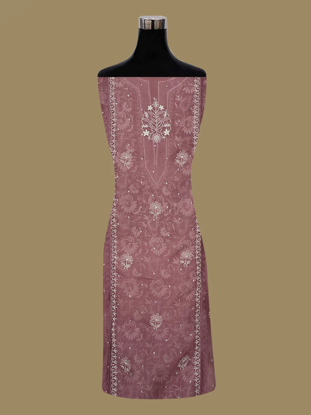 Ada Hand Embroidered Wine Organza Lucknowi Chikankari Unstitched Kurta Dupatta Set With Sequinned Work 01A659358