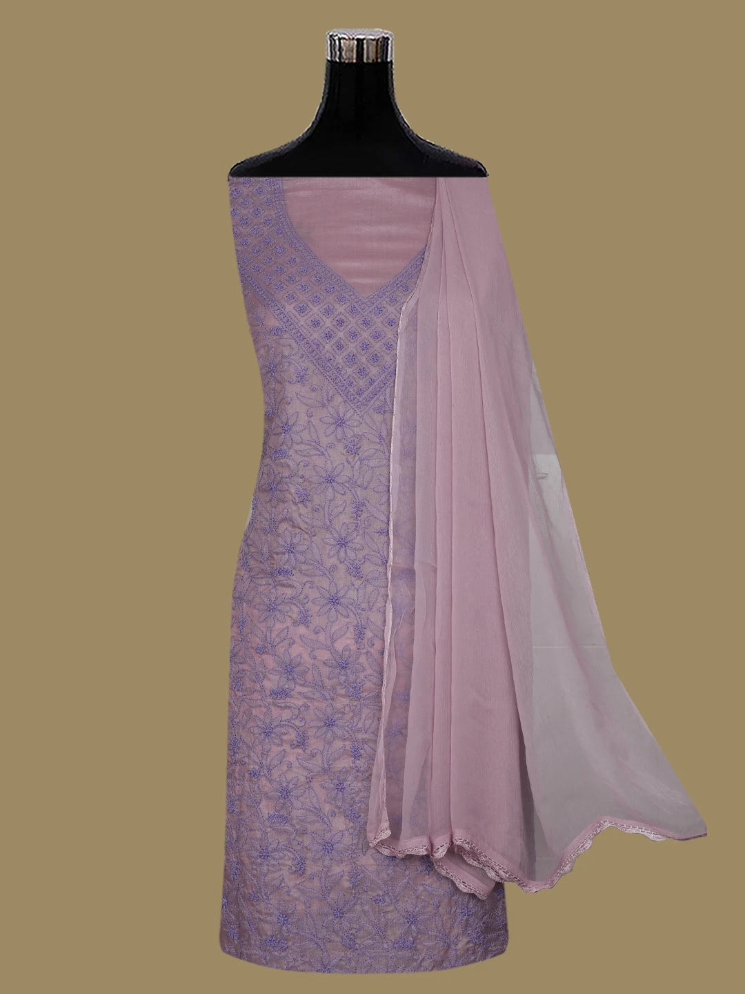 Ada Hand Embroidered Lavender Silk Lucknowi Chikankari Unstitched Suit Piece 01A669293