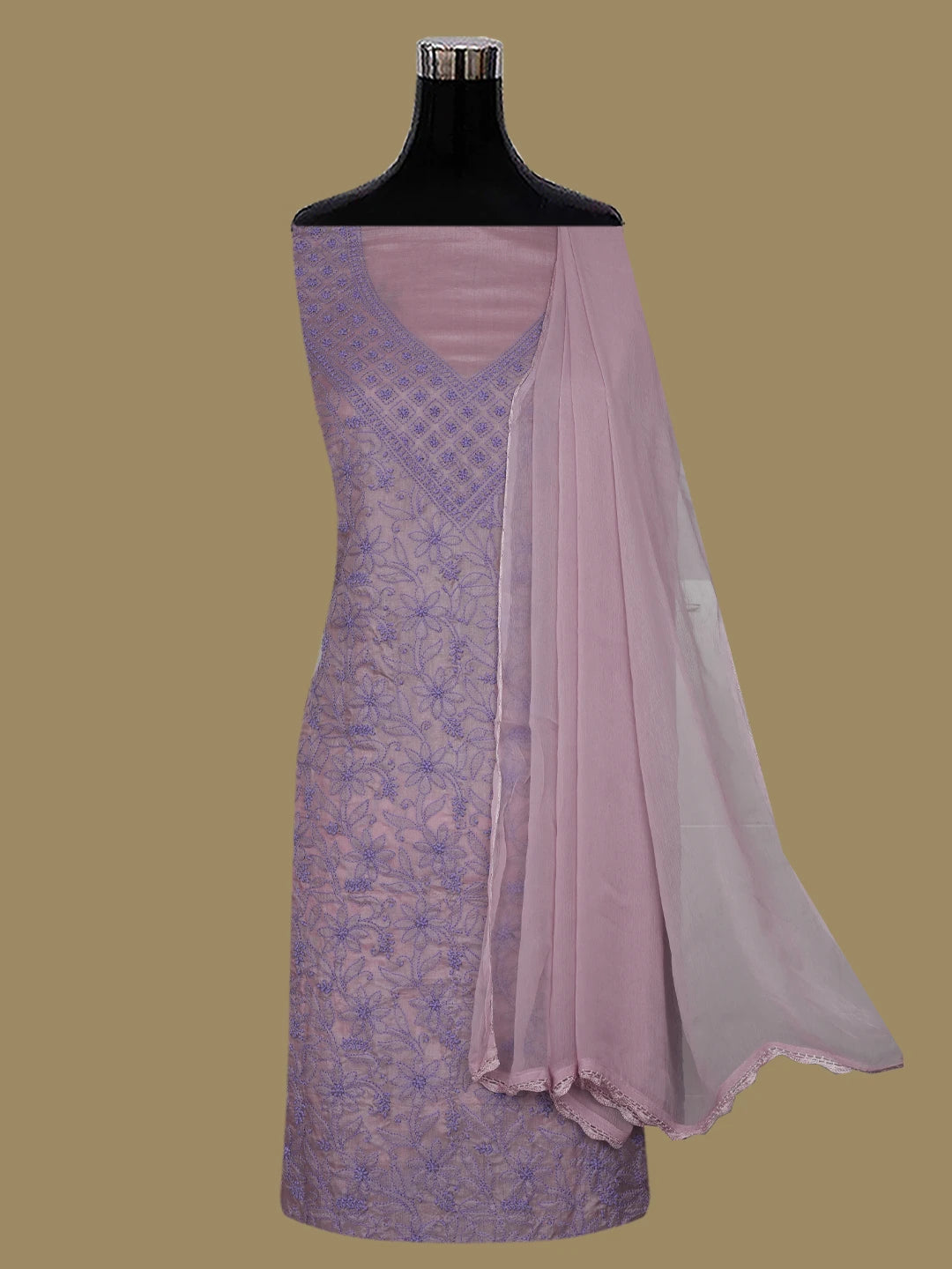 Ada Hand Embroidered Lavender Silk Lucknowi Chikankari Unstitched Suit Piece 01A669293