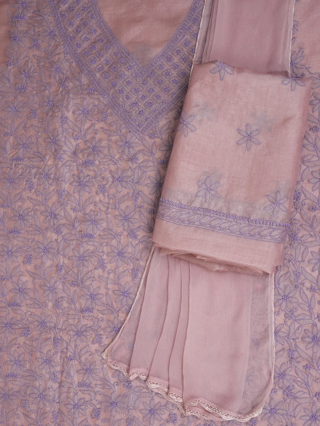 Ada Hand Embroidered Lavender Silk Lucknowi Chikankari Unstitched Suit Piece 01A669293