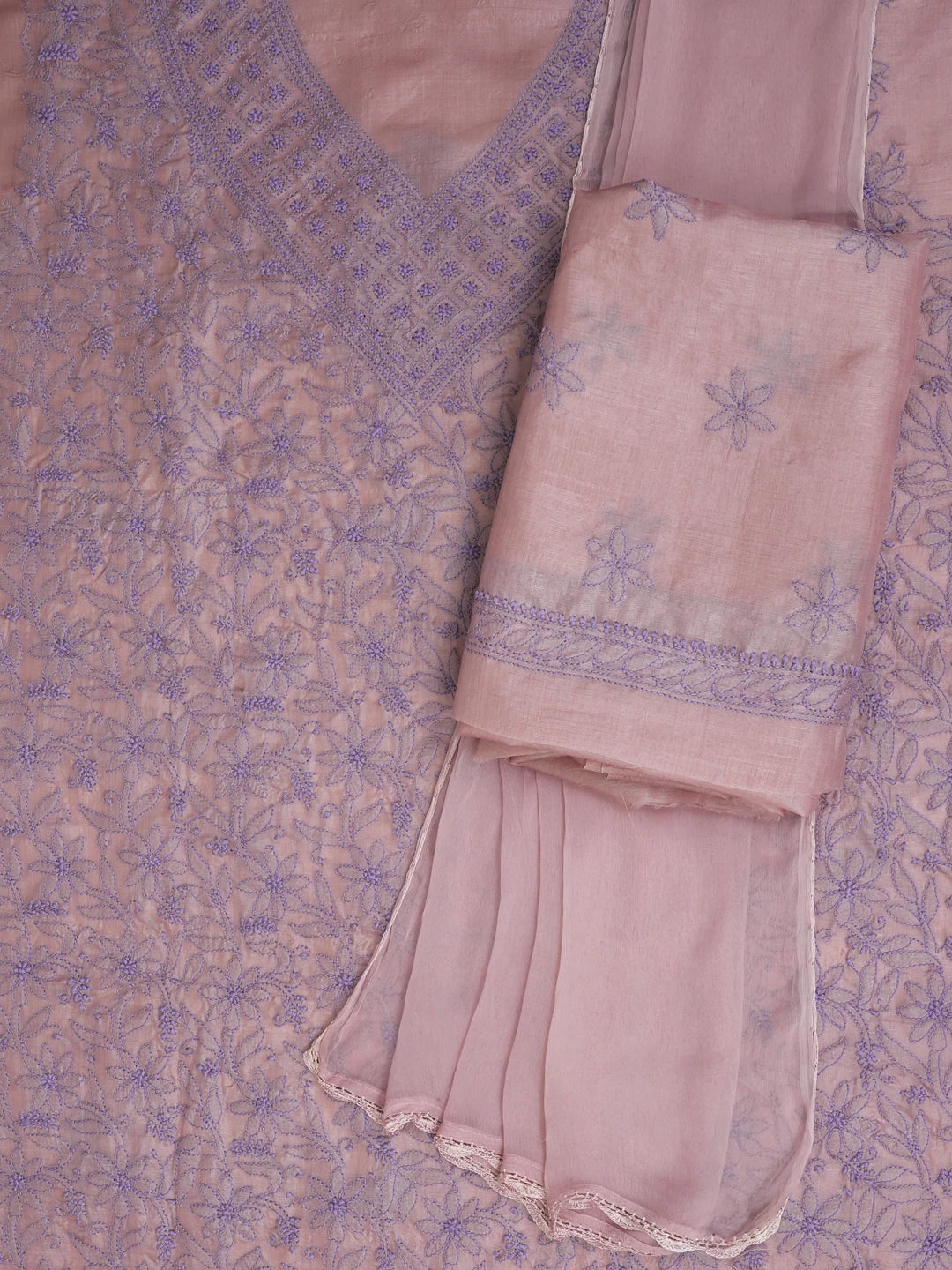 Ada Hand Embroidered Lavender Silk Lucknowi Chikankari Unstitched Suit Piece 01A669293