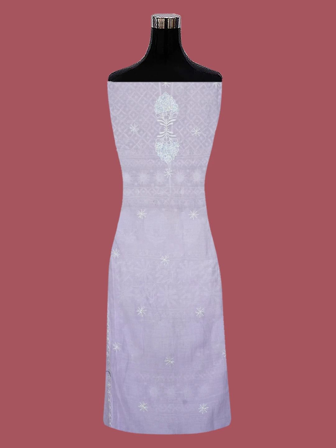Ada Hand Embroidered Light Mauve Chanderi Lucknowi Chikankari Semi-stitched Anarkali Kurta Dupatta Set With Pearl Work 01A648352