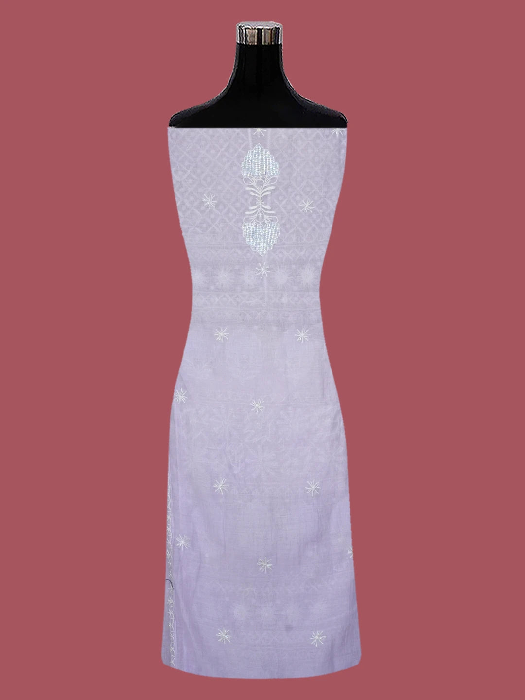 Ada Hand Embroidered Light Mauve Chanderi Lucknowi Chikankari Semi-stitched Anarkali Kurta Dupatta Set With Pearl Work 01A648352