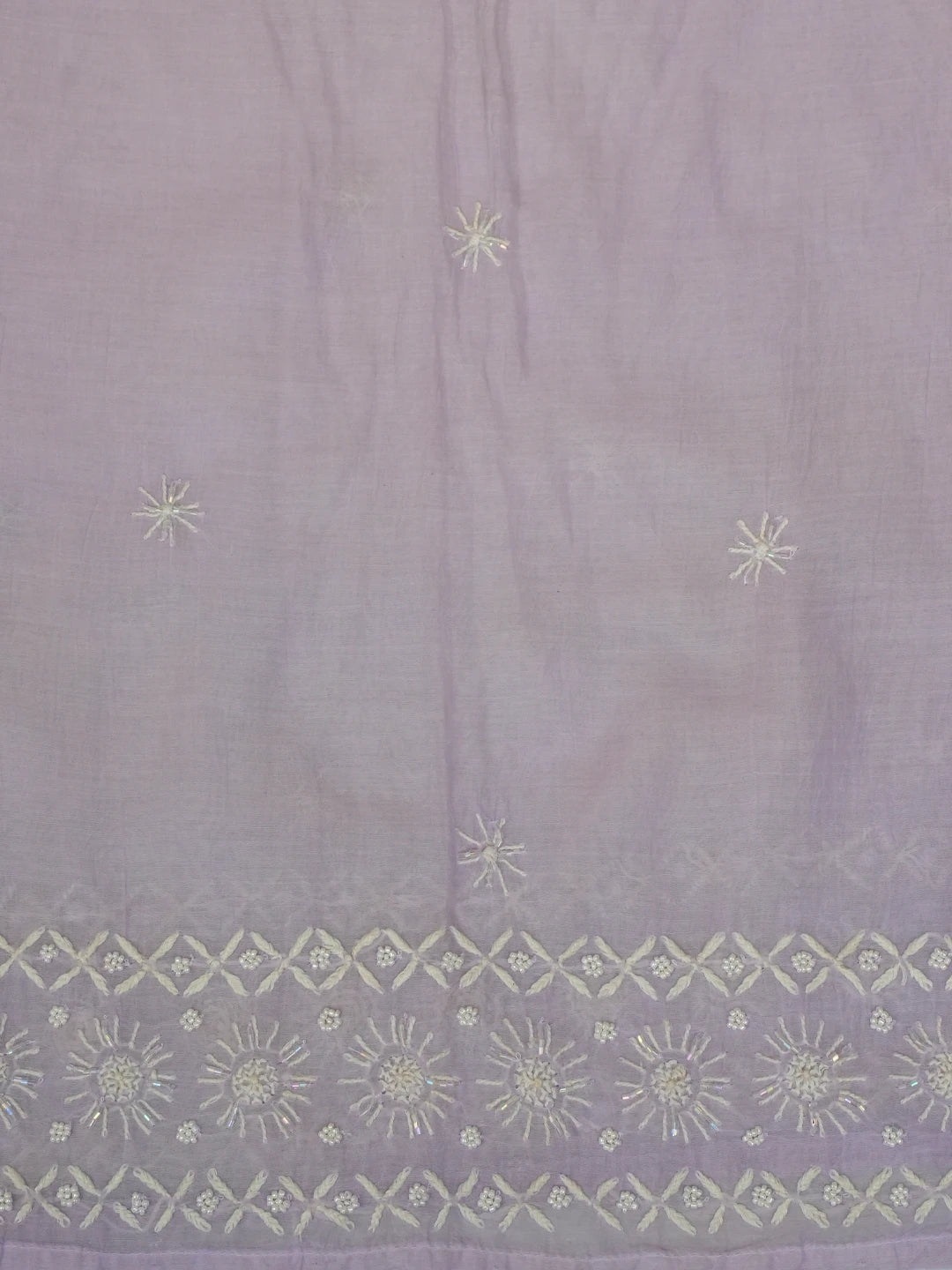 Ada Hand Embroidered Light Mauve Chanderi Lucknowi Chikankari Semi-stitched Anarkali Kurta Dupatta Set With Pearl Work 01A648352