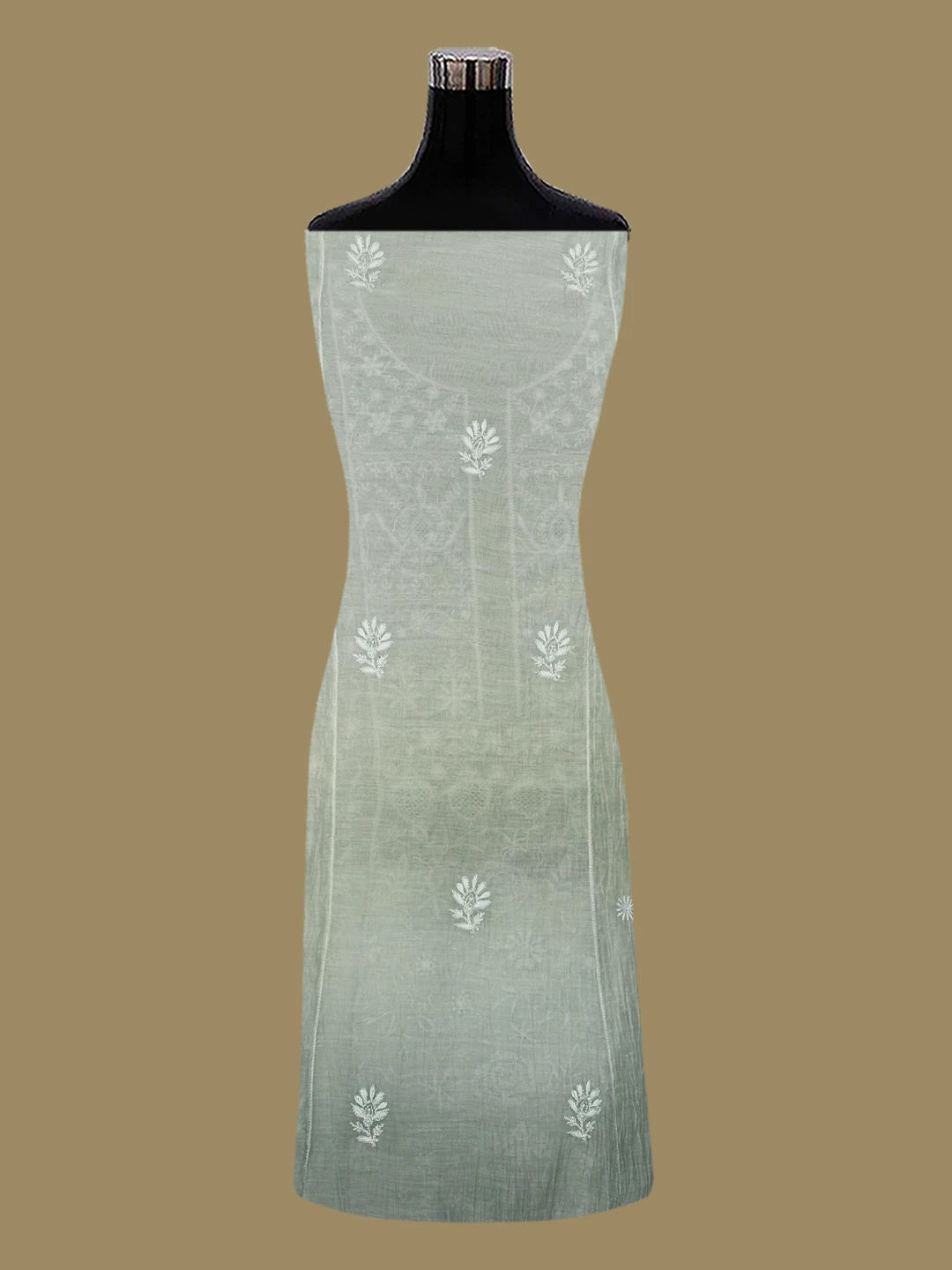 Ada Hand Embroidered Ombre shade Of Grey Chanderi Lucknowi Chikankari Semi-stitched Anarkali Kurta Dupatta Set With Zari Work 01A563336