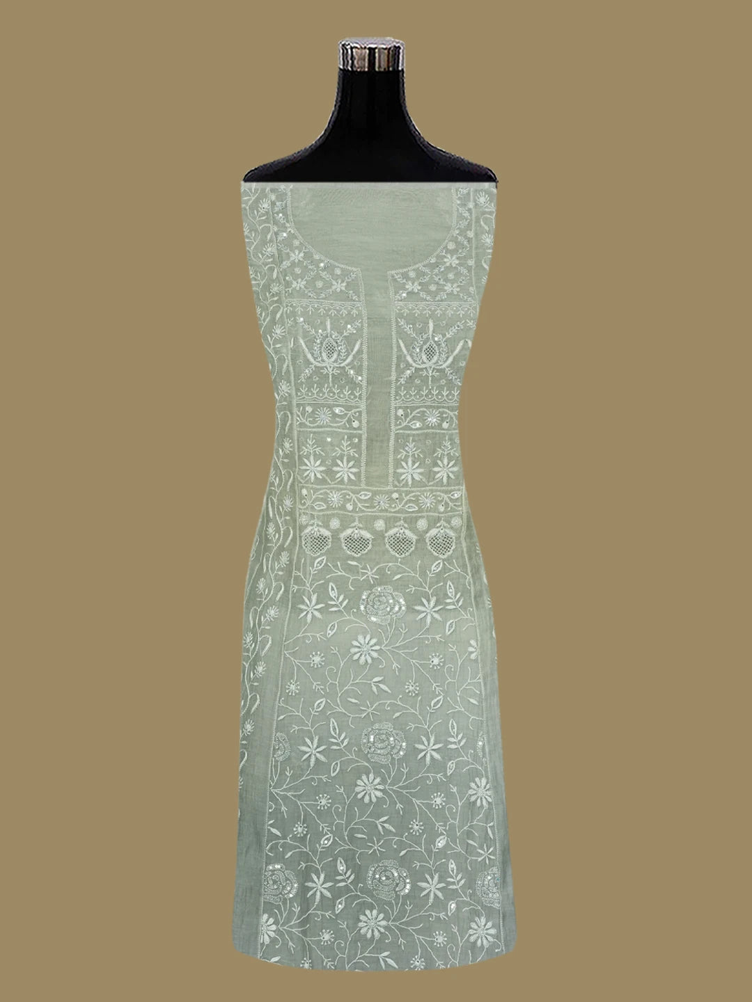 Ada Hand Embroidered Ombre shade Of Grey Chanderi Lucknowi Chikankari Semi-stitched Anarkali Kurta Dupatta Set With Zari Work 01A563336
