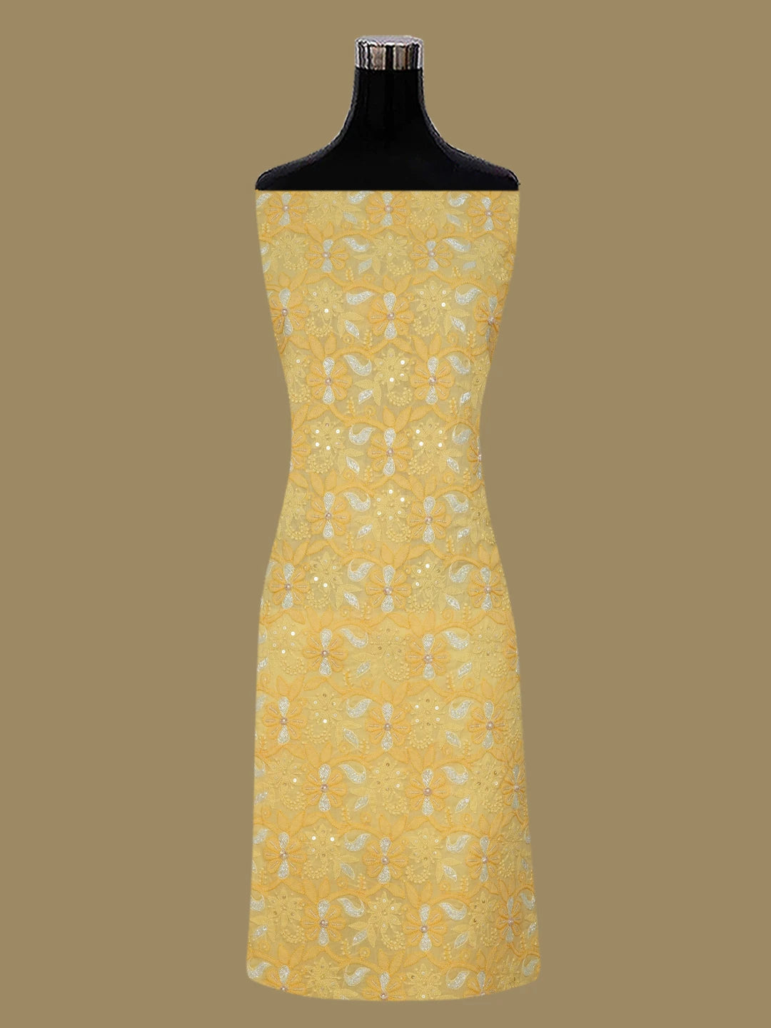 Ada Hand Embroidered Yellow Cotton Lucknowi Chikankari Unstitched Suit Piece With Cutdana Work 01A678217
