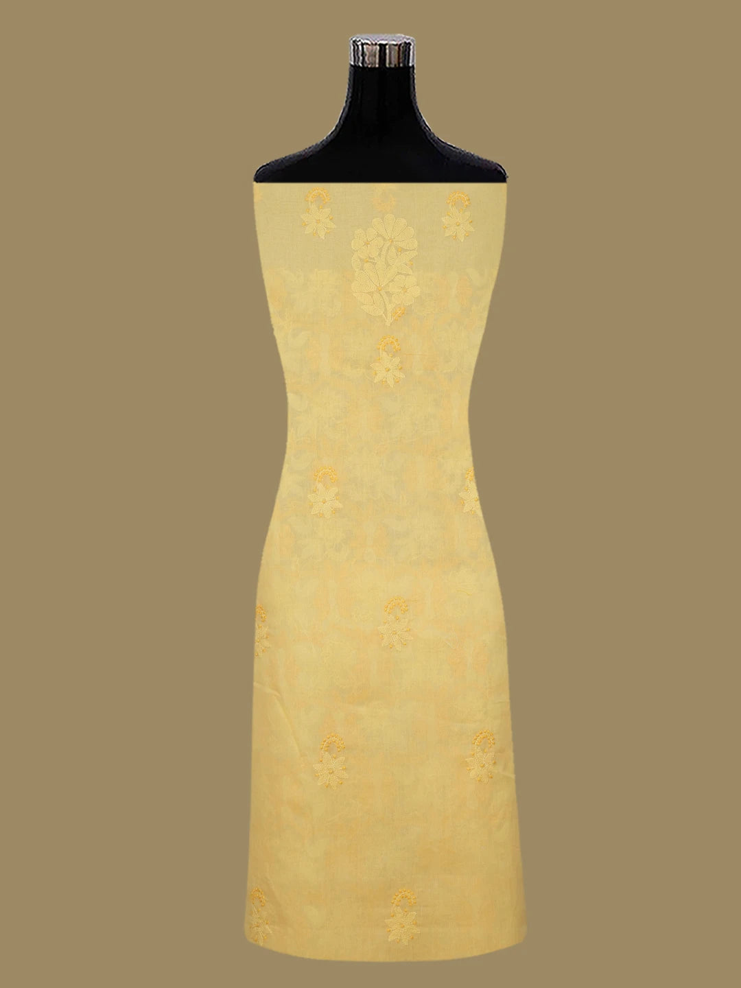 Ada Hand Embroidered Yellow Cotton Lucknowi Chikankari Unstitched Suit Piece With Cutdana Work 01A678217
