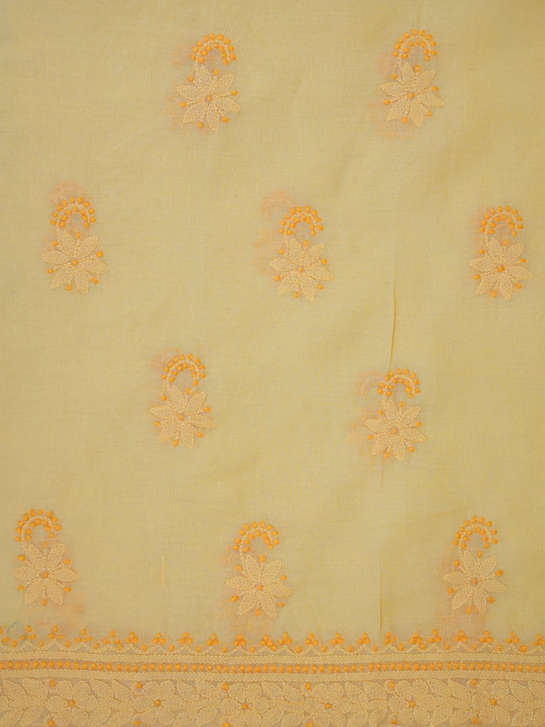 Ada Hand Embroidered Yellow Cotton Lucknowi Chikankari Unstitched Suit Piece With Cutdana Work 01A678217