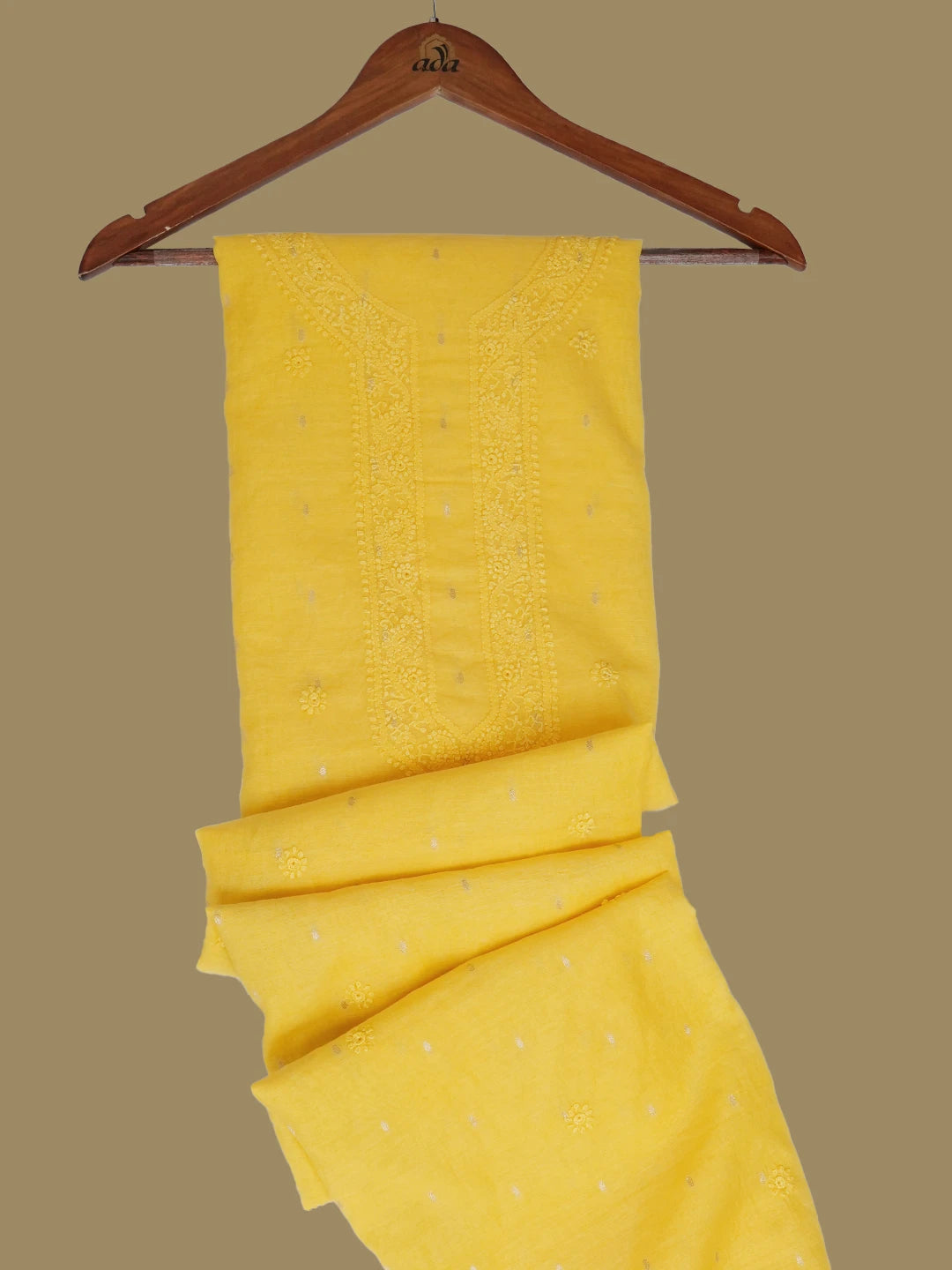 Ada Hand Embroidered Yellow Chanderi Lucknowi Chikankari Unstitched Men's Kurta Piece 01A649099