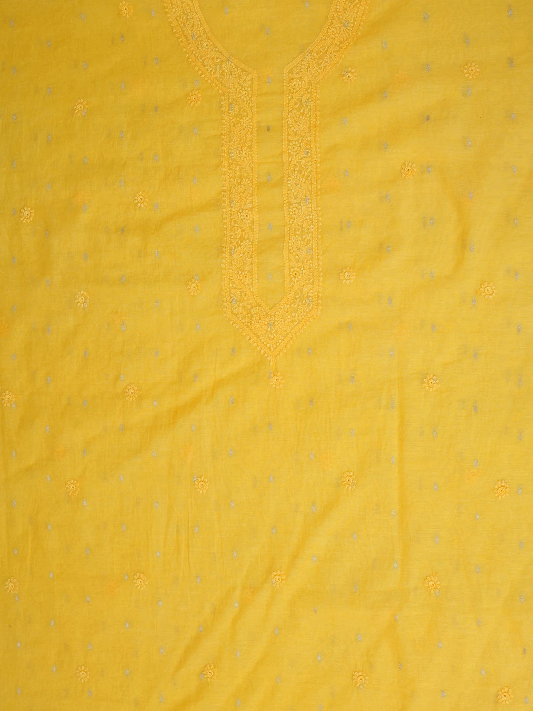 Ada Hand Embroidered Yellow Chanderi Lucknowi Chikankari Unstitched Men's Kurta Piece 01A649099