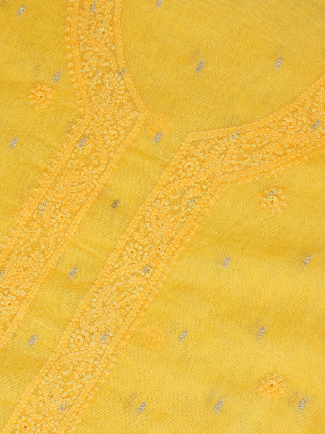 Ada Hand Embroidered Yellow Chanderi Lucknowi Chikankari Unstitched Men's Kurta Piece 01A649099