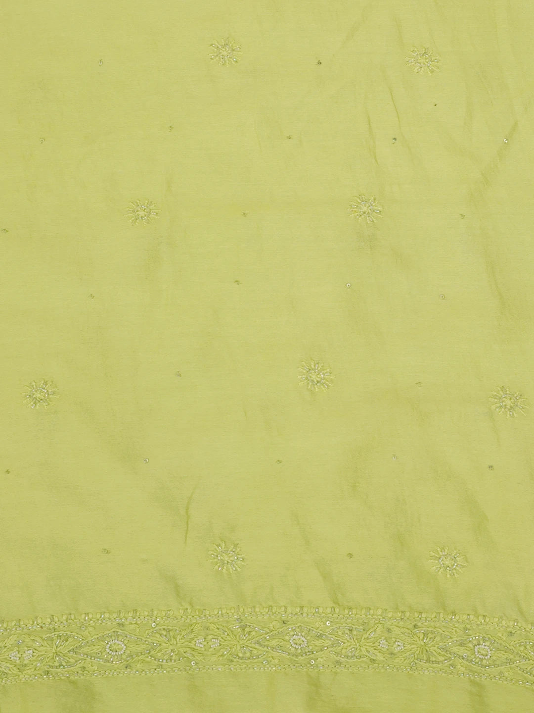 Ada Hand Embroidered Lime Green Chanderi Lucknowi Chikankari Unstitched Men's Kurta Piece with Cutdana Work 01A636513