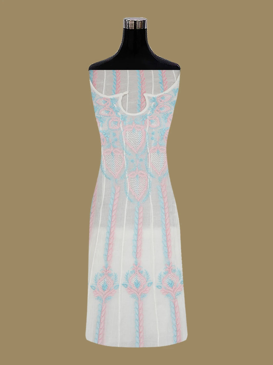 Ada Hand Embroidered White Chanderi Lucknowi Chikankari Semi-stitched Anarkali Kurta Dupatta Set 01A684622