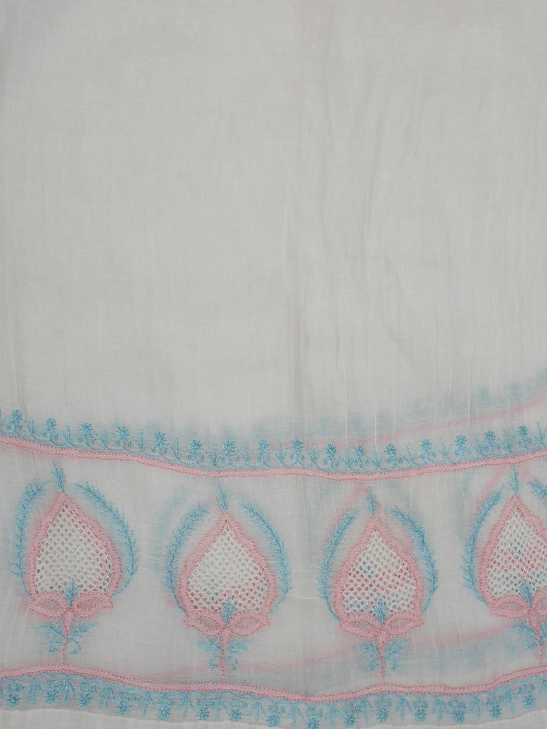 Ada Hand Embroidered White Chanderi Lucknowi Chikankari Semi-stitched Anarkali Kurta Dupatta Set 01A684622