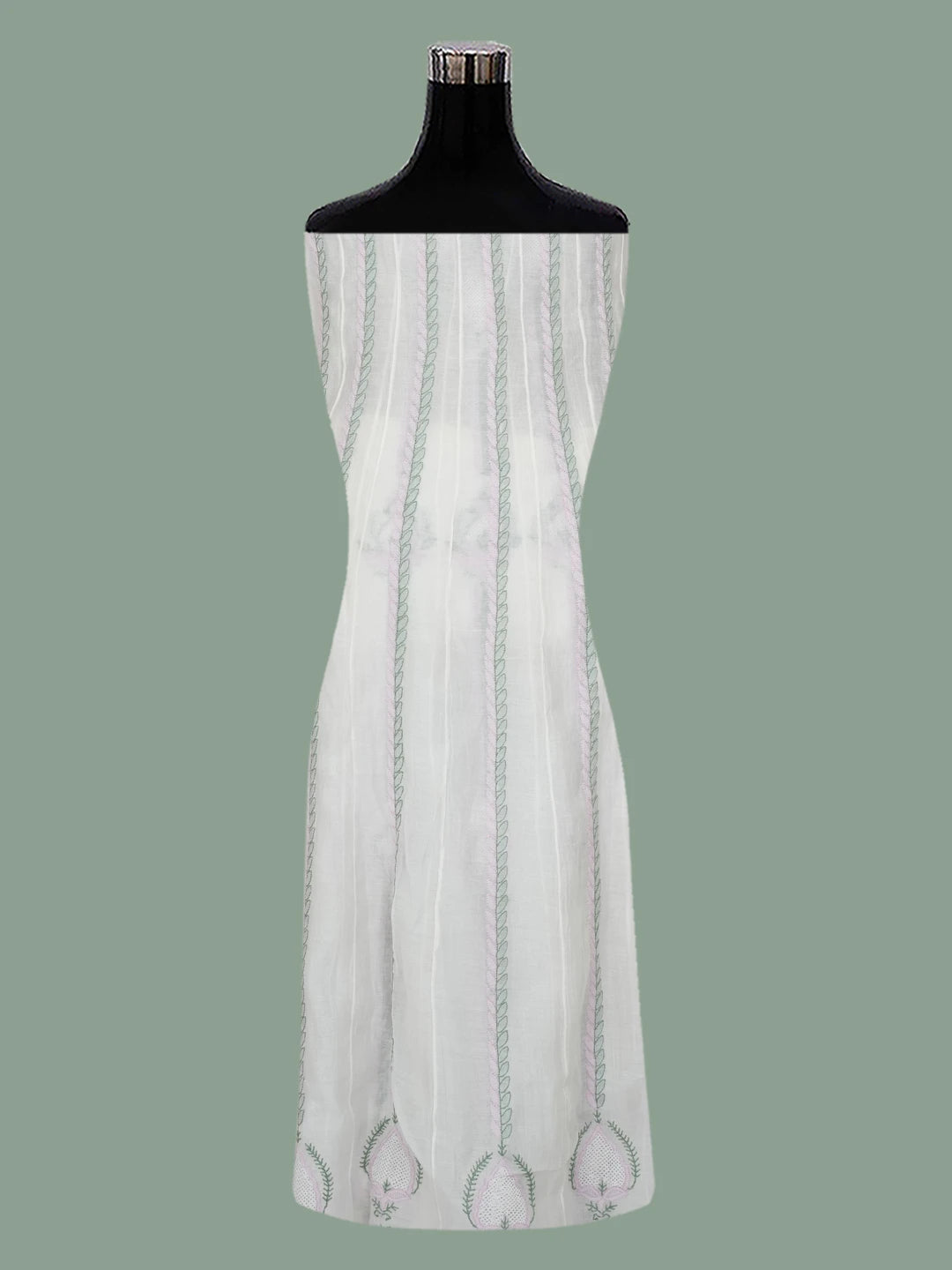 Ada Hand Embroidered White Chanderi Lucknowi Chikankari Semi-stitched Anarkali Kurta Dupatta Set 01A684624