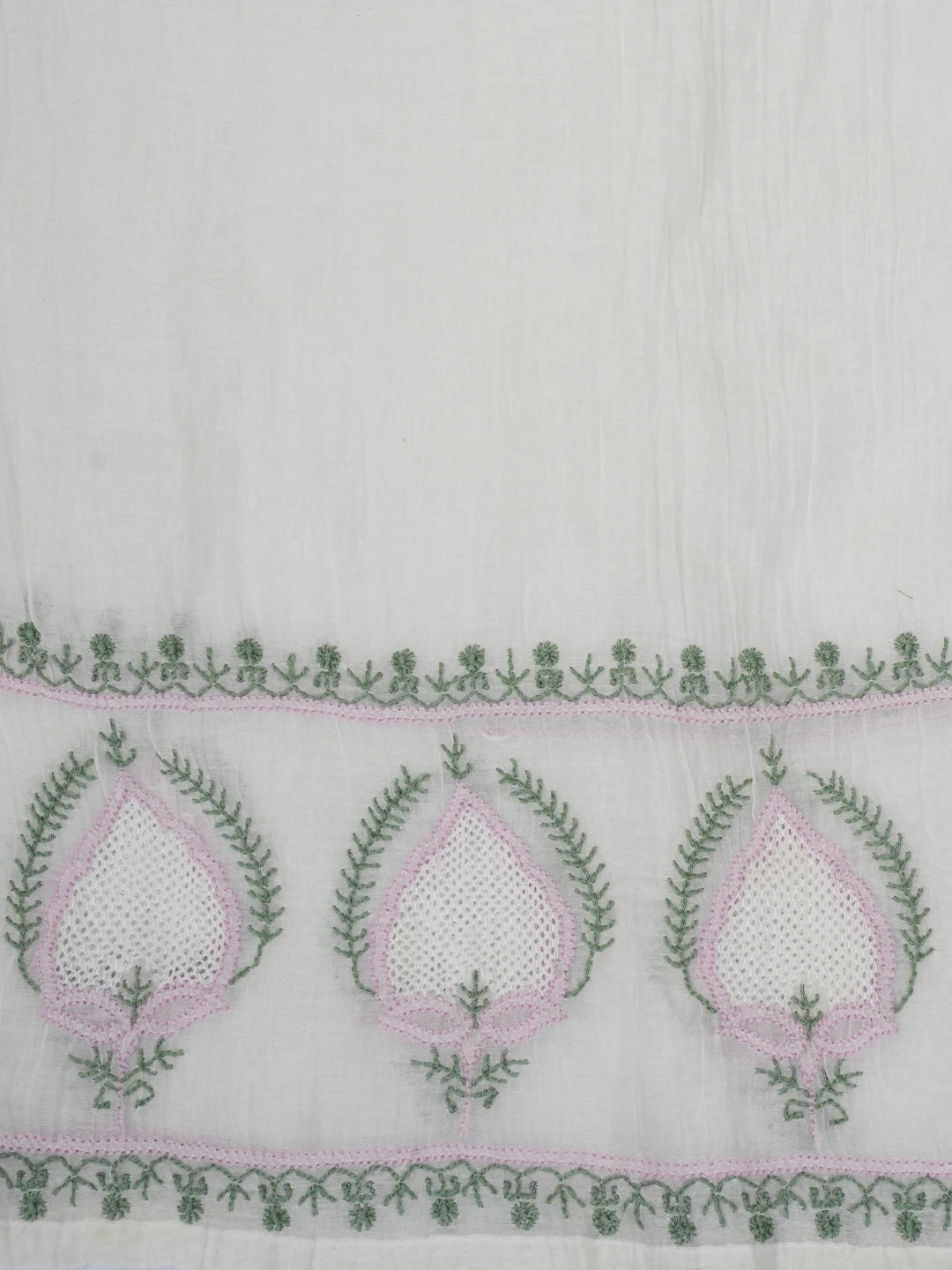 Ada Hand Embroidered White Chanderi Lucknowi Chikankari Semi-stitched Anarkali Kurta Dupatta Set 01A684624