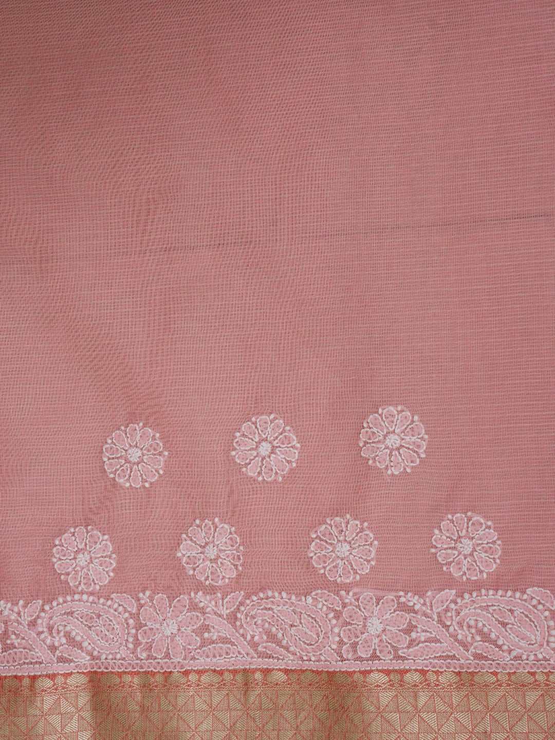 Ada Hand Embroidered Pink Chanderi Lucknowi Chikankari Saree With Blouse 01A683679