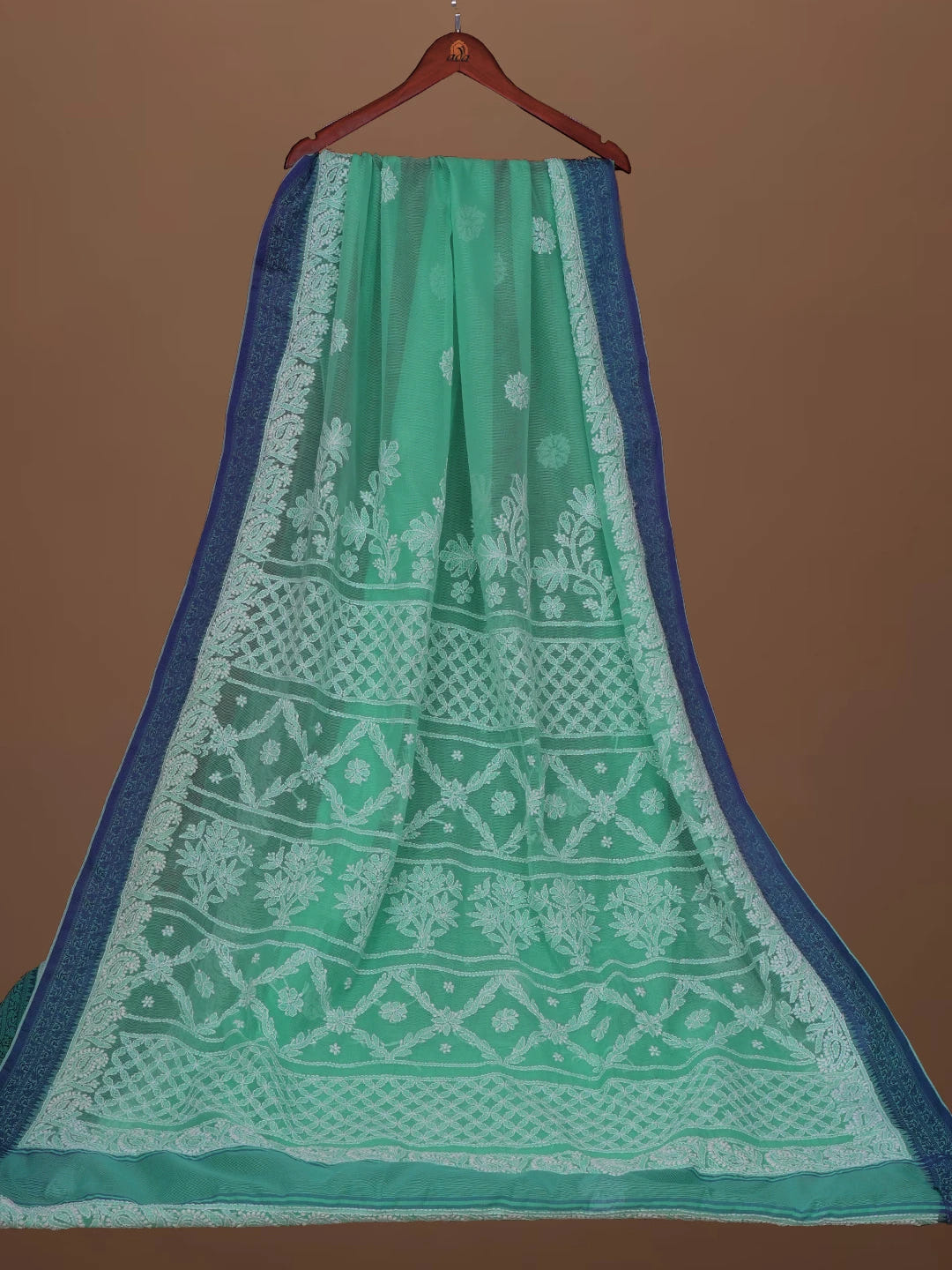 Ada Hand Embroidered Sea Green Chanderi Lucknowi Chikankari Saree With Blouse 01A683657