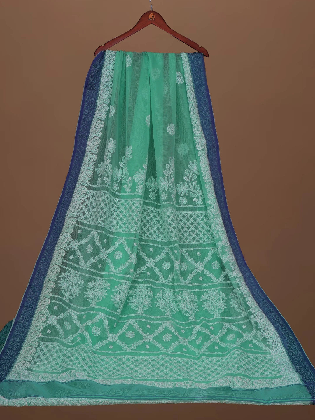 Ada Hand Embroidered Sea Green Chanderi Lucknowi Chikankari Saree With Blouse 01A683657