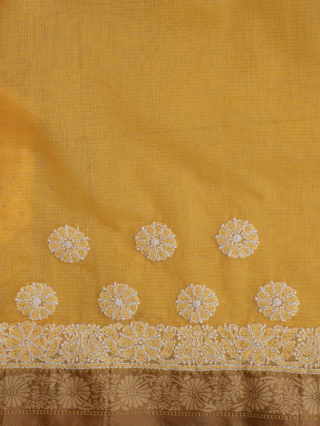 Ada Hand Embroidered Yellow Chanderi Lucknowi Chikankari Saree With Blouse 01A683643