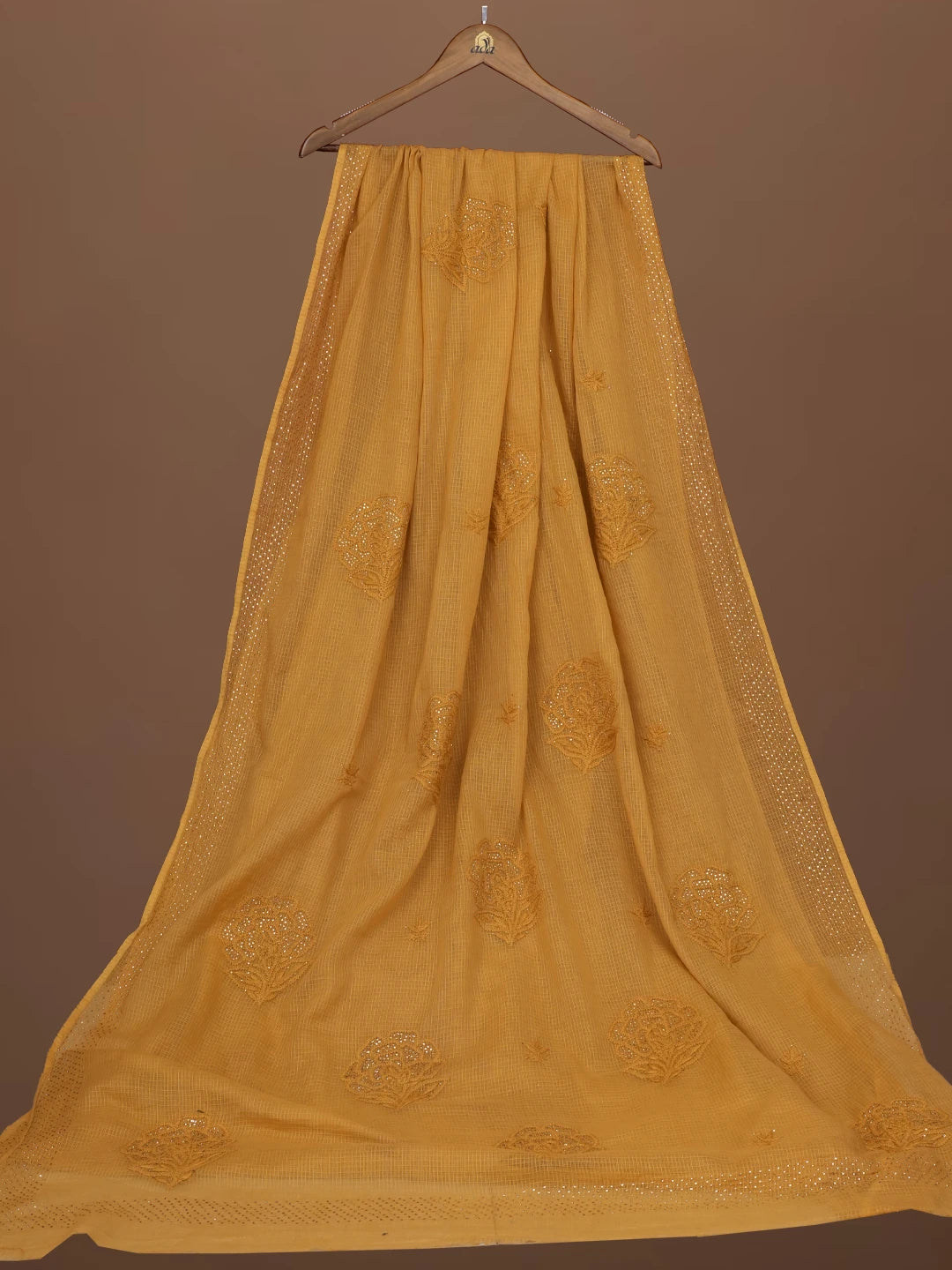 Ada Hand Embroidered Fawn Kota Lucknowi Chikankari Saree and Blouse With Muqaish Work 01A675545