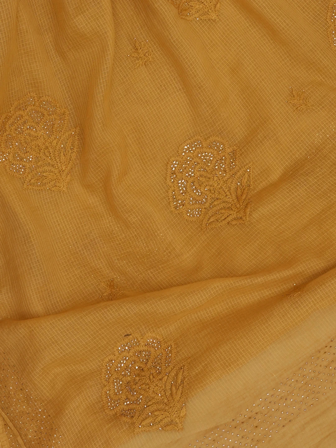 Ada Hand Embroidered Fawn Kota Lucknowi Chikankari Saree and Blouse With Muqaish Work 01A675545