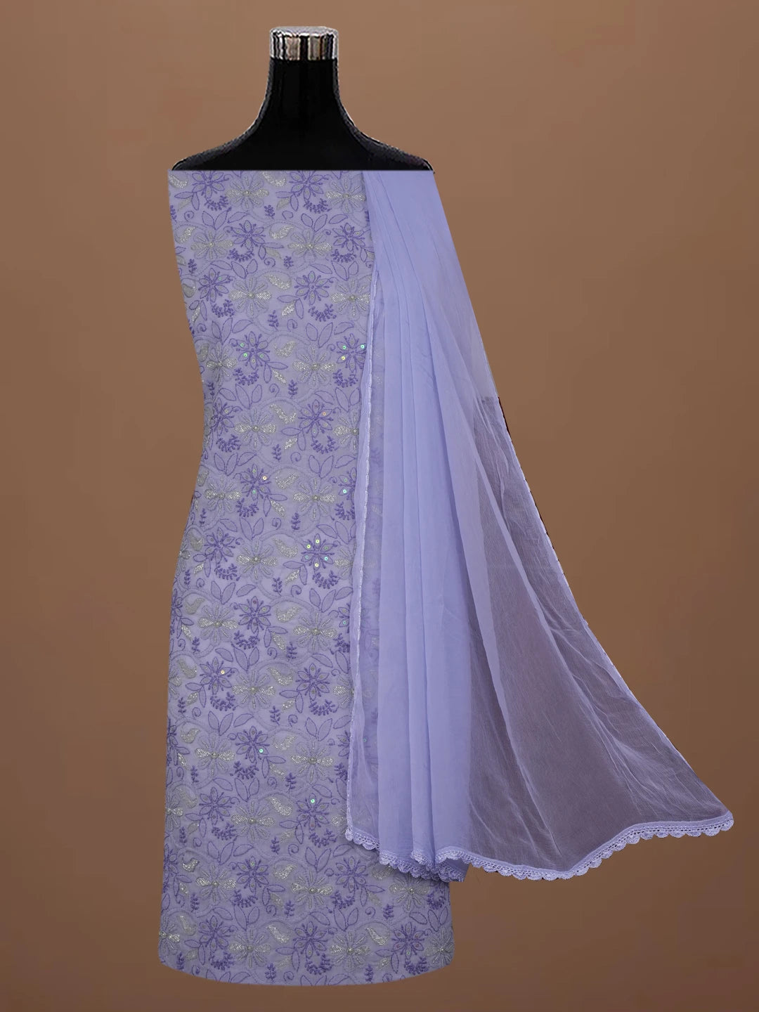 Ada Hand Embroidered Muave Cotton Lucknowi Chikankari Unstitched Suit Piece With Cutdana Work 01A678192