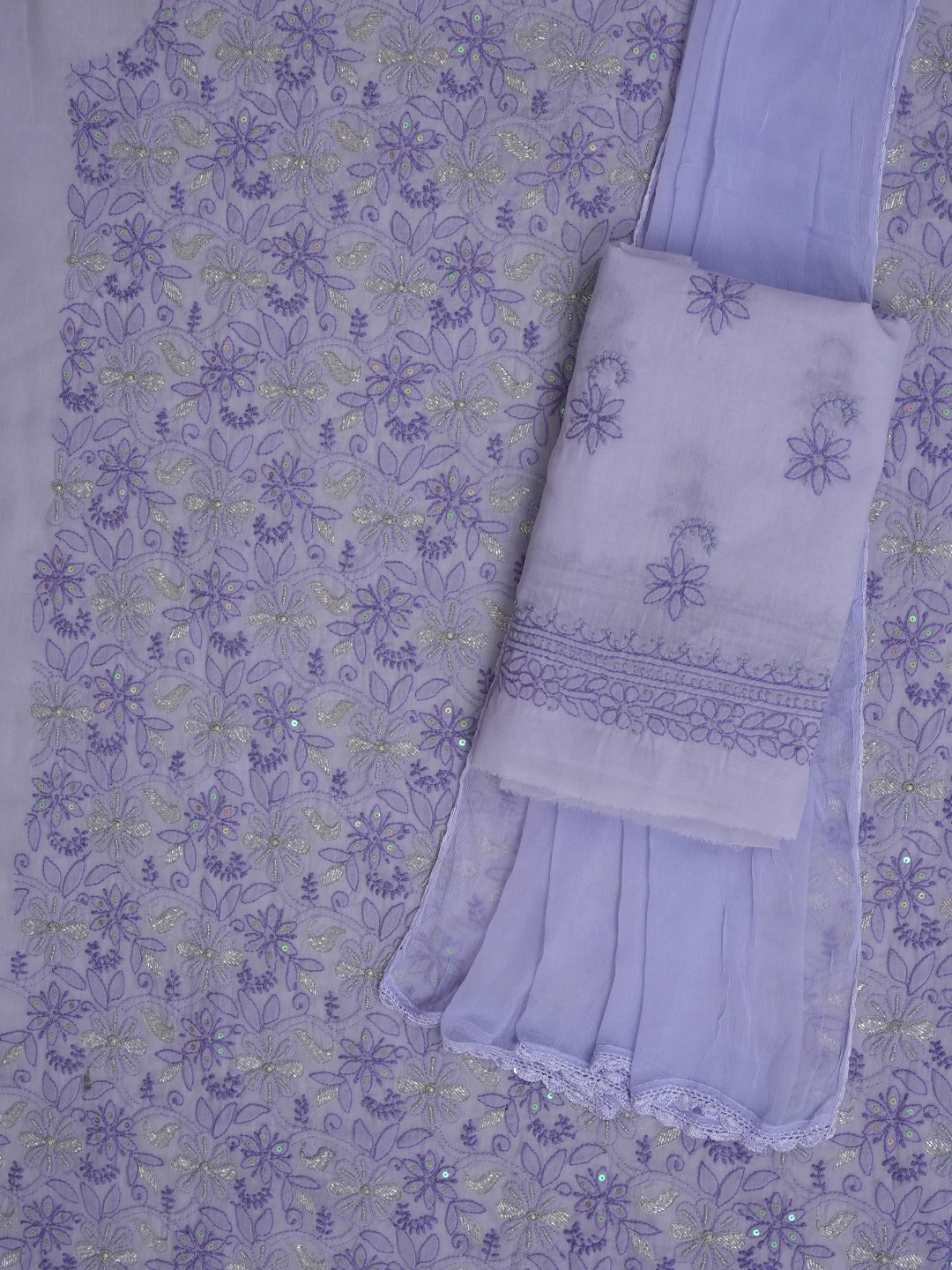 Ada Hand Embroidered Muave Cotton Lucknowi Chikankari Unstitched Suit Piece With Cutdana Work 01A678192