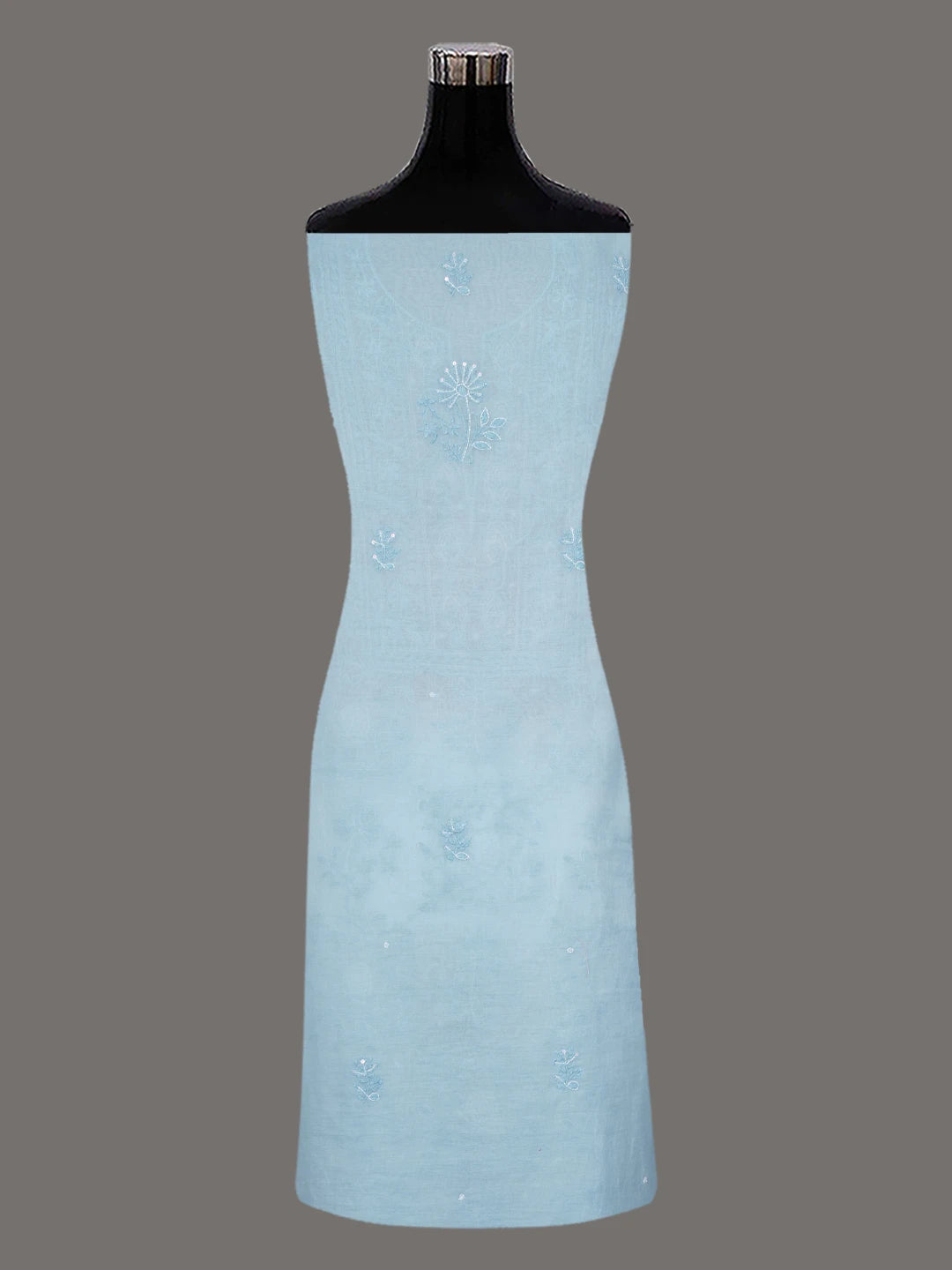 Ada Hand Embroidered Beau Blue Chanderi Lucknowi Chikankari Unstitched Kurta Dupatta Set With Sequinned Work 01A622288