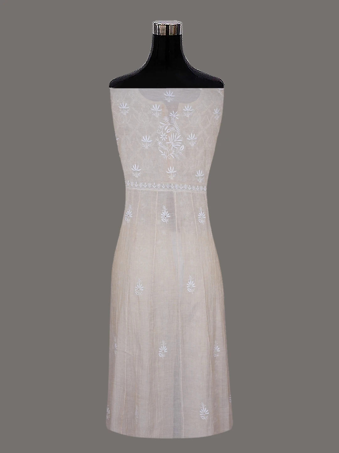 Ada Hand Embroidered Fawn Tissue Lucknowi Chikankari Semi-stitched Anarkali Kurta Dupatta Set 01A488066
