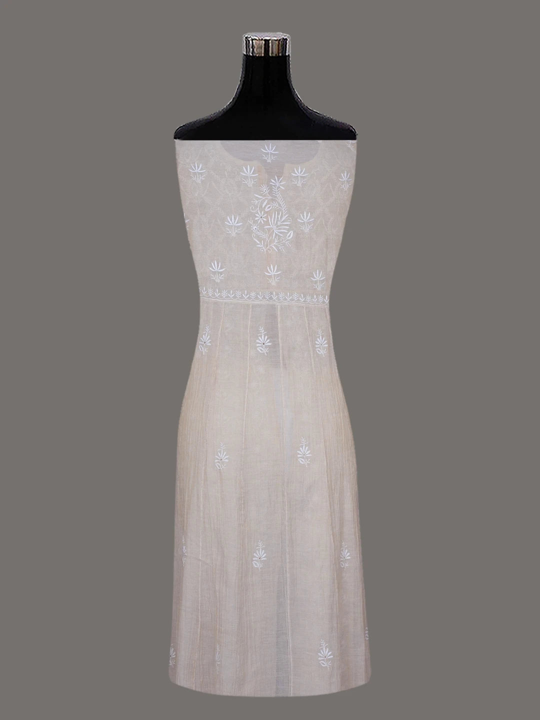 Ada Hand Embroidered Fawn Tissue Lucknowi Chikankari Semi-stitched Anarkali Kurta Dupatta Set 01A488066