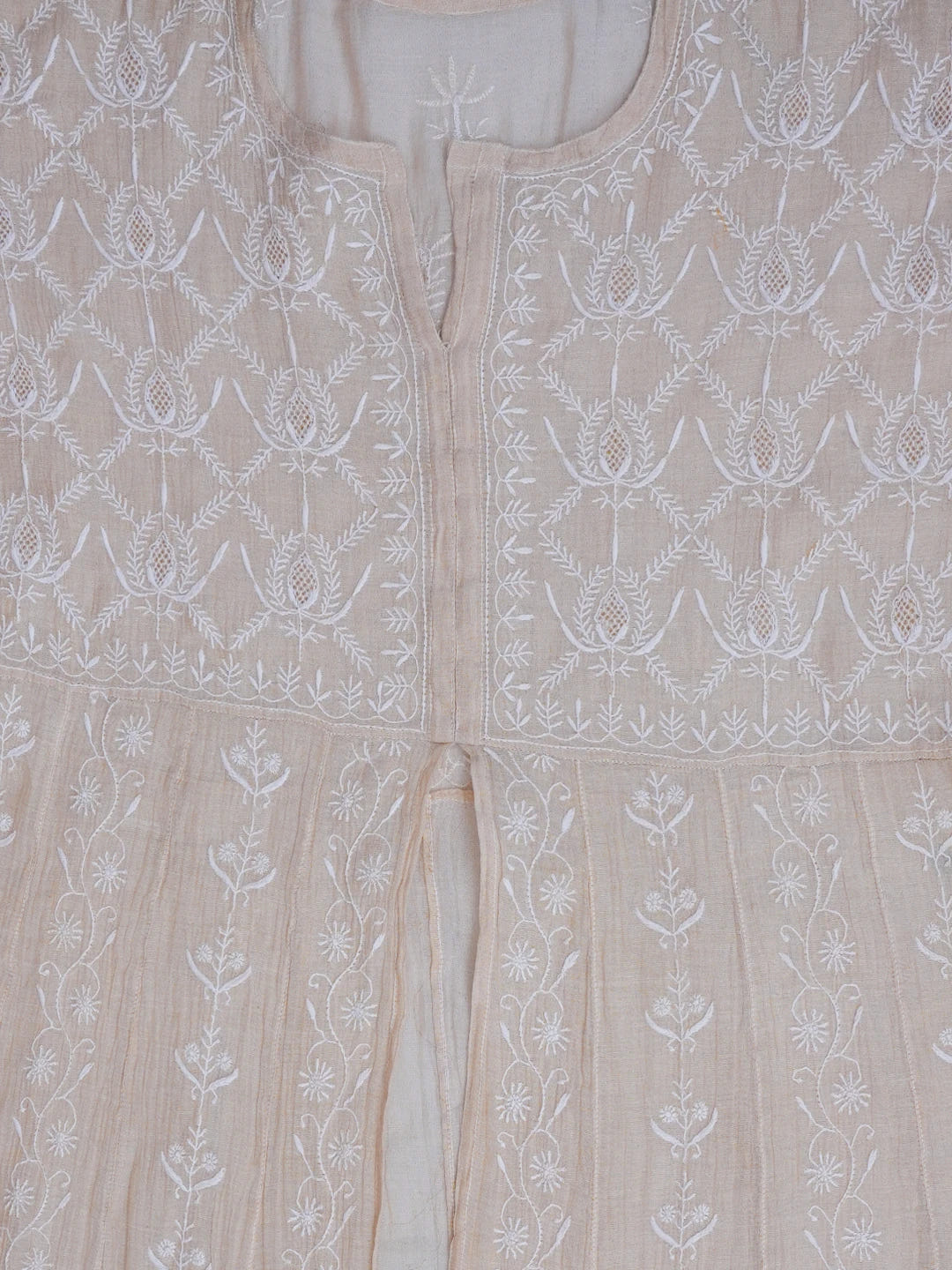 Ada Hand Embroidered Fawn Tissue Lucknowi Chikankari Semi-stitched Anarkali Kurta Dupatta Set 01A488066