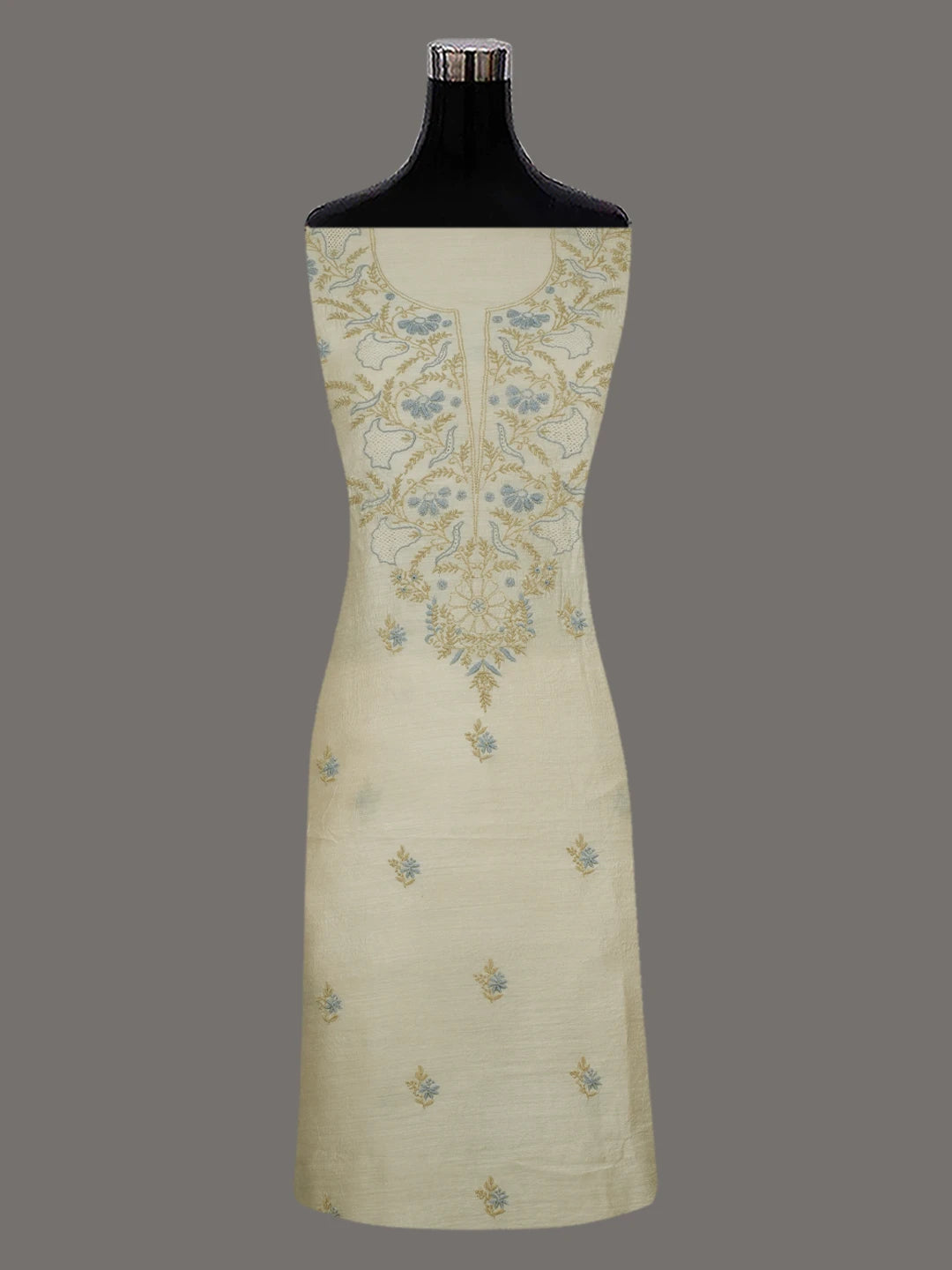 Ada Hand Embroidered Fawn Moonga Silk Lucknowi Chikankari Unstitched Kurta Dupatta Set 01A641536