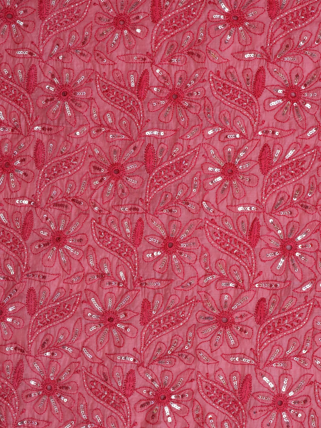 Ada Hand Embroidered Carrot Pink Chanderi Lucknowi Chikankari Unstitched Kurta Dupatta Set 01A535740