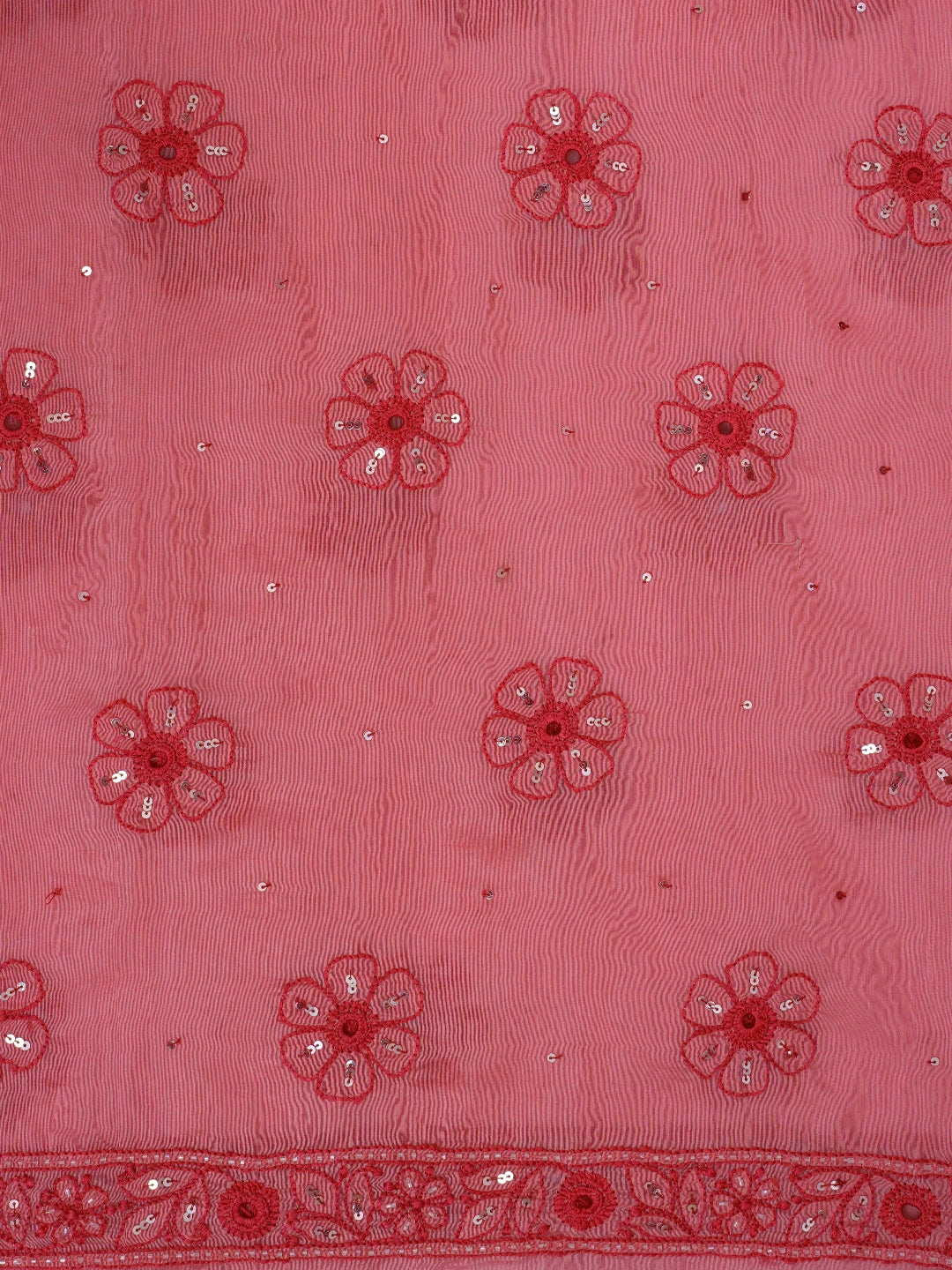 Ada Hand Embroidered Carrot Pink Chanderi Lucknowi Chikankari Unstitched Kurta Dupatta Set 01A535740