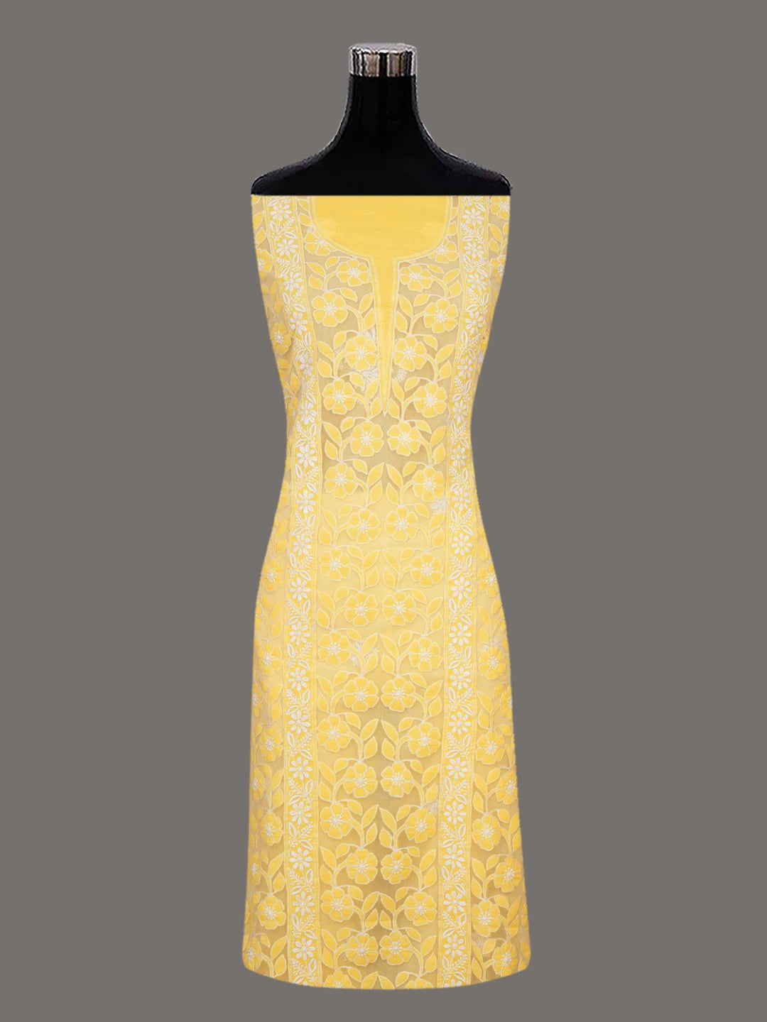 Ada Hand Embroidered Yellow Cotton Lucknowi Chikankari Unstitched Kurta Dupatta Set 01A657569